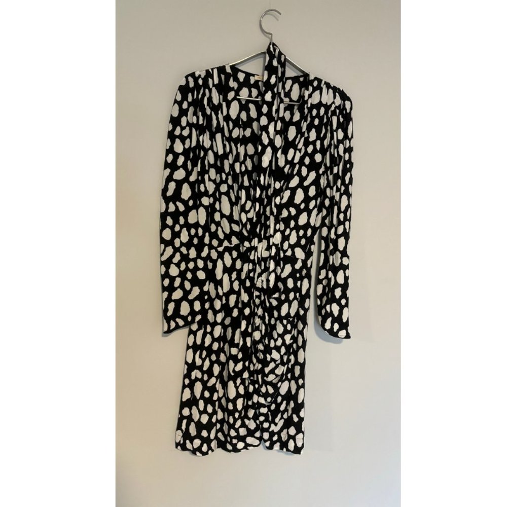 MAJE Black/white Rossima Spot Front Wrap V-neck Draped Mini Dress Size Small - Picture 2 of 7